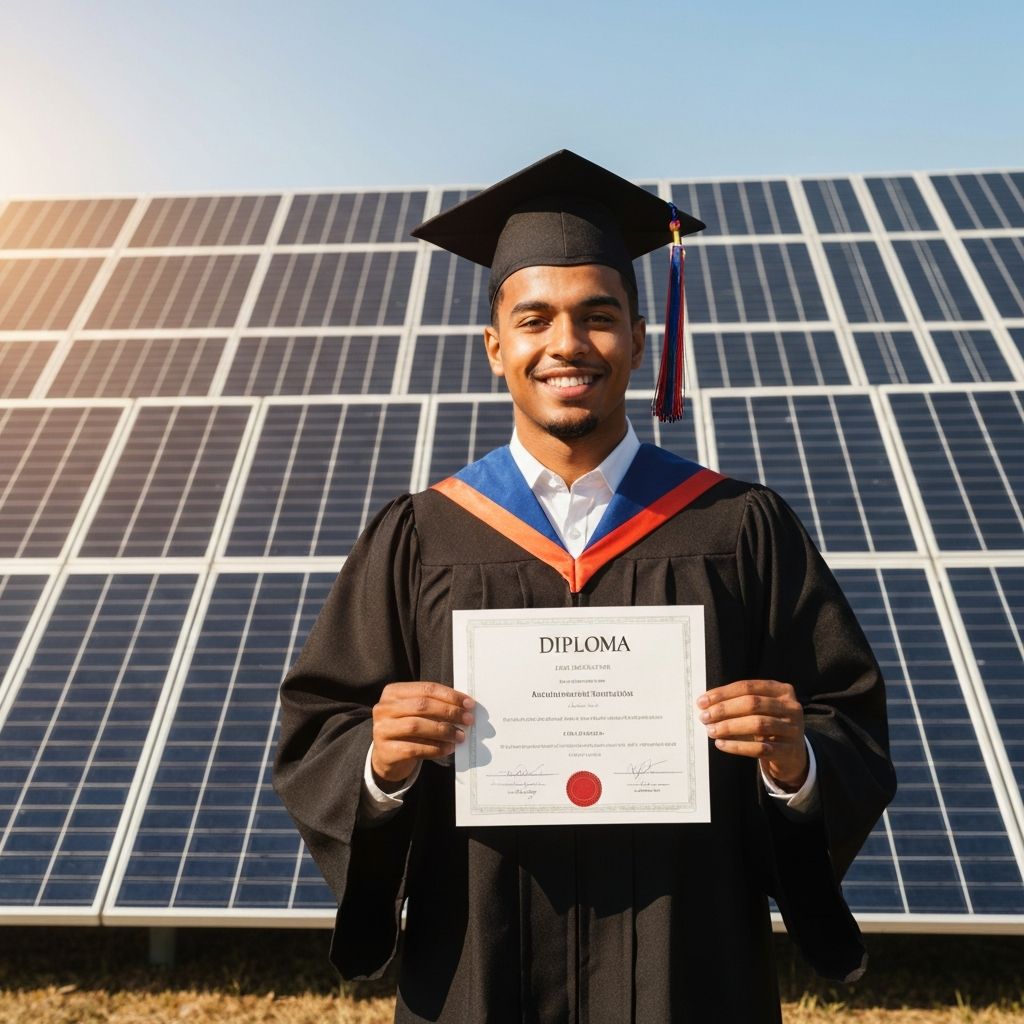 Profesional certificado en energía solar frente a una instalación