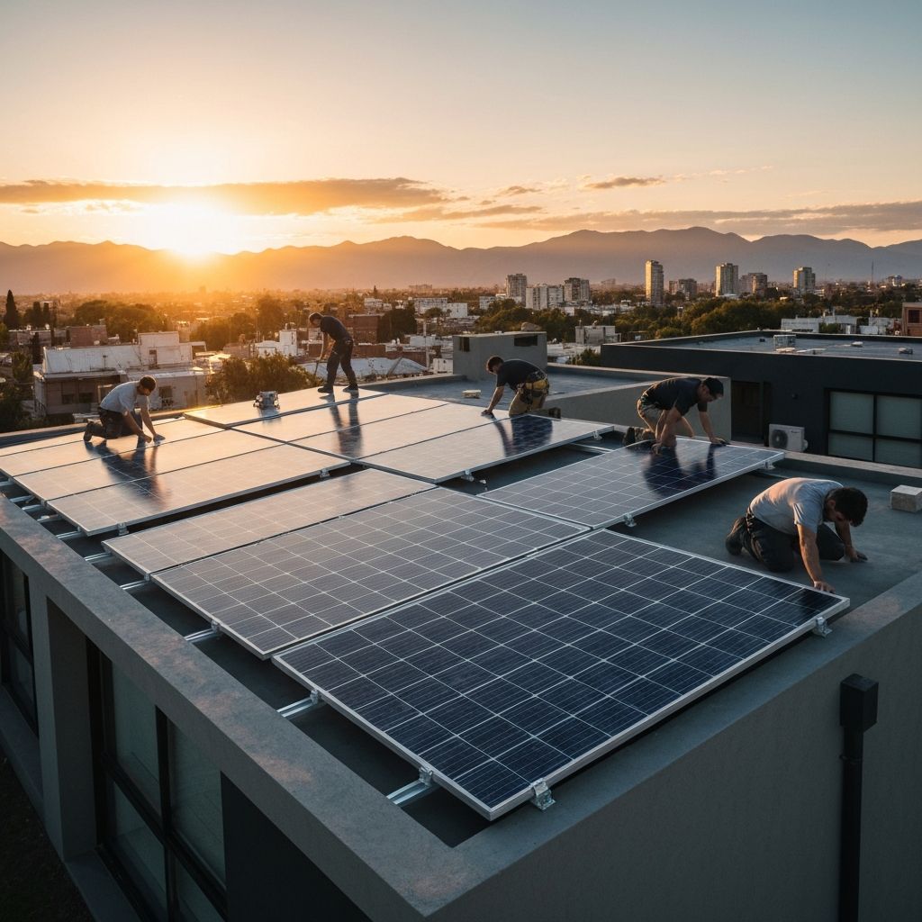 Equipo de SolarPower instalando paneles solares en Buenos Aires